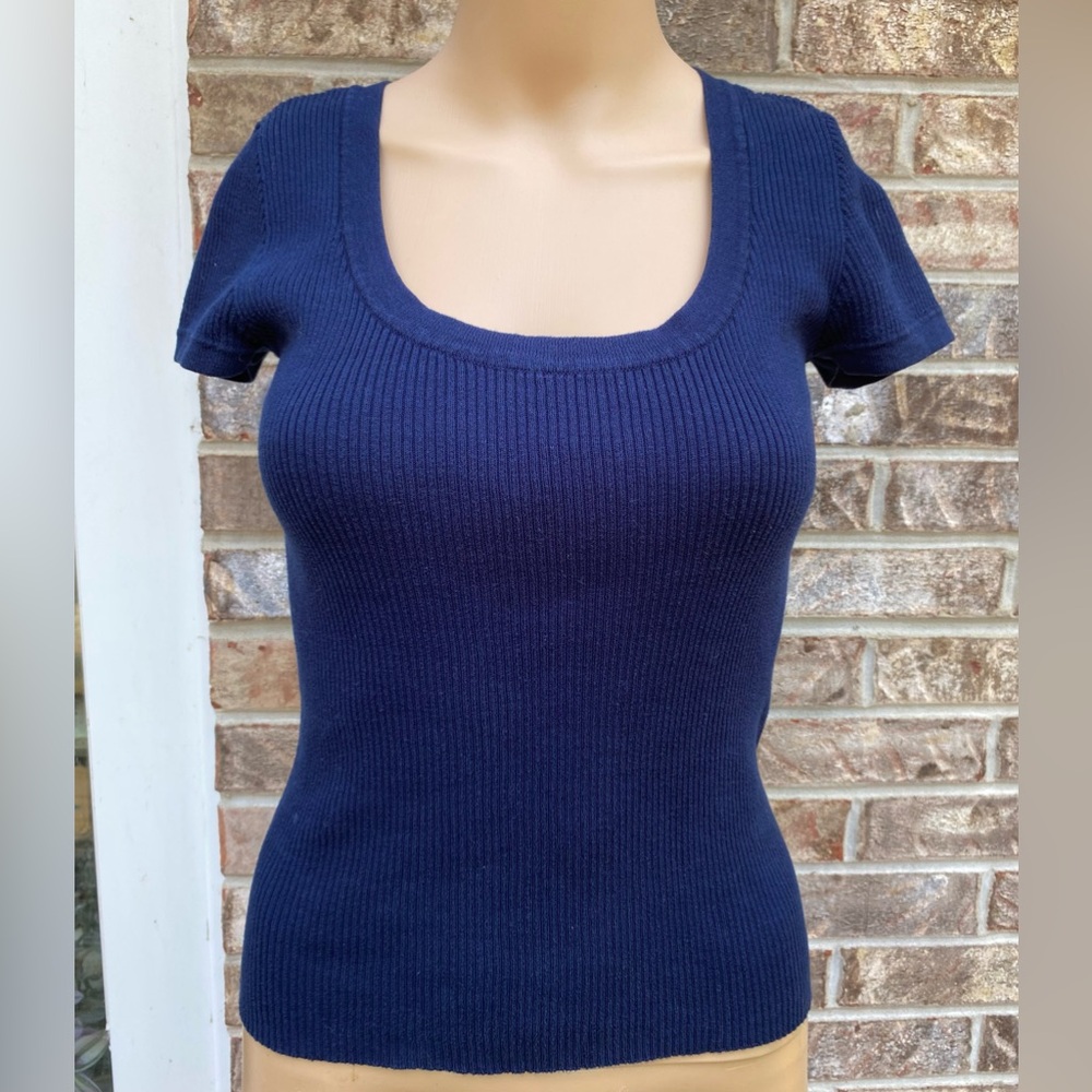 Navy Blue 100% Cotton Ribbed Sweater Fitted Ralph Lauren Top